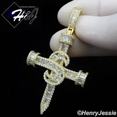 Men 925 Sterling Silver Bling Cz Gold Plated $ Sign 3d Nail Cross Pendant*gp396 • $66.99