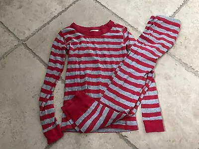 HANNA ANDERSSON Red/Gray Striped Organic Long Pajamas Size 130 (8) ~ READ • $14