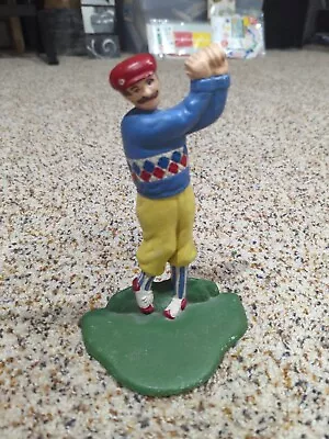 Vintage Doorstop Cast Iron Golfer Midwest Importers Painted Metal Bookend • $22.95