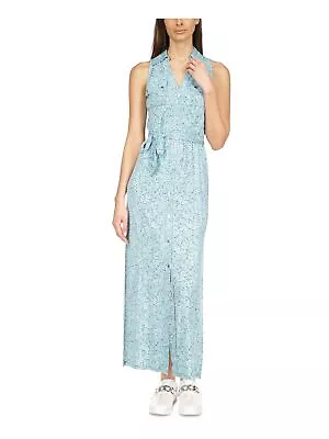 MICHAEL MICHAEL KORS Womens Turquoise Unlined Slits Tie Belt Maxi Shirt Dress XS • $36.99