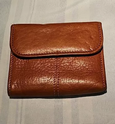 Rare Vintage Coach Brown Leather Kisslock Trifold Credit Card Wallet Coin Purse • $65
