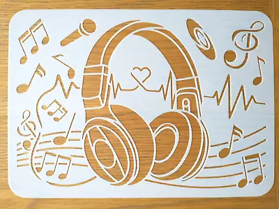 Music Headphones Record Microphone Reusable Craft Stencil - Approx 11.7  X 8.3  • £5.45