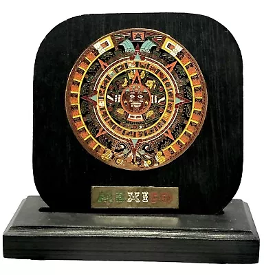 Vintage Aztec Mayans Desk Calendar/Wall Plaque Mexico Enameled Brass On Wood • $18.99