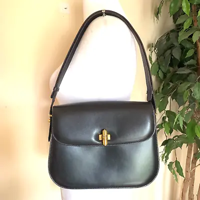 Gucci Navy Blue Leather Crossbody Hand Bag Purse Adjustable Shoulder Strap Vtg • $500