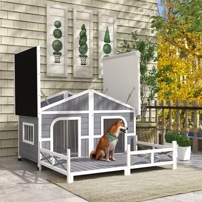 Cabin-Style Dog House With Spacious Deck Porch - Sturdy Fir Wood Construction • $749.90