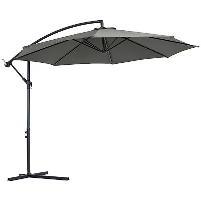 Outsunny 3m Garden Banana Parasol Cantilever Umbrella W/Crank& Base Grey • £74.99