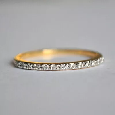 Half Eternity Dainty Moissanite Band With Micro Pave In Solid 14K Gold • $285