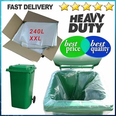 £3.49 • Buy Clear Wheelie Bin Liners 240 Litre Strong Heavy Duty Rubbish Sacks Refuse Bags