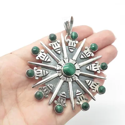 925 Sterling Silver Vintage Mexico Real Malachite Fortune Wheel Pendant • $399.99