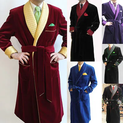 Velvet Quilted Robe For Men Vintage Smoking Dressing Gown Long Jacket Bathrobes • $134.99