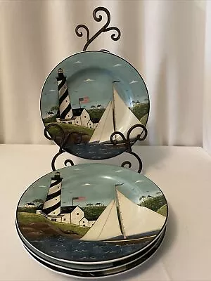 Sakura WARREN KIMBLE COASTAL BREEZE  Salad/Lunch Plates- 4 Lighthouse Sailboat • $24.99