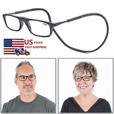 Hanging Folding Magnetic Reading Eyeglasses Glasses Front Click Connect Neck USA • $9