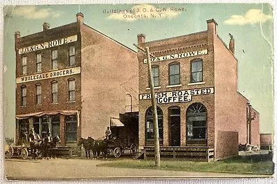 Vtg Antique Litho Postcard JO & GN Rowe Oneonta NY Grocers Coffee Roasters 1910 • $9.99