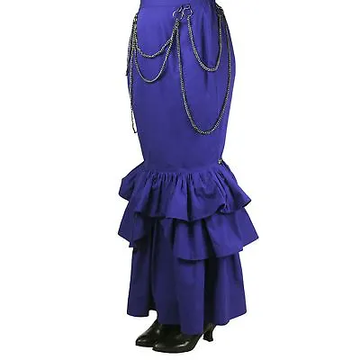 Women's Blue Ruffled Steampunk Victorian Mermaid Fitted Costume Skirt W/ Chains • $19.96