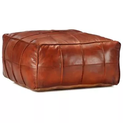 Real Leather Pouffe Stool Handmade Retro Style Decorative Pouf Seat Footstool • $222.95