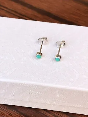 $13.99 • Buy Sterling Silver 925 Tiny Turquoise White Gem Stud Earrings 2.8mm