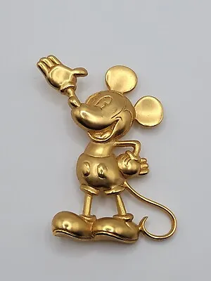 Disney Brooch Signed Mickey Mouse Gold Tone Vintage HTF 2  Pin Designer Jewelry • $22.46