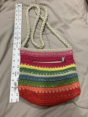 MERONA Crochet Style Cross Body Bag: Beachy Hobo Colourful NICE ! • $15.95