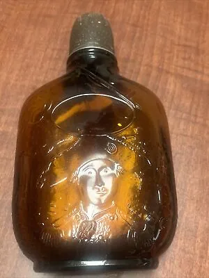 Vintage Antique Amber Glass Whiskey Bottle 1 Pint Flask Georg Washington 1940s • $25