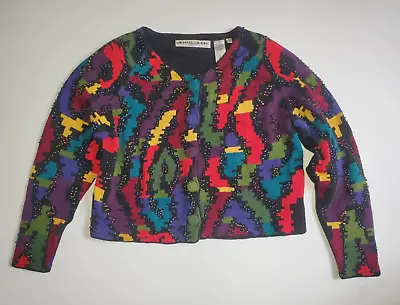 Michael Simon Sweater Cardigan Beaded Abstract Vtg 1993 Sz 2 Christmas Holidays • $40