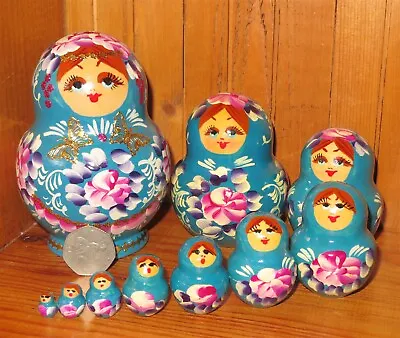 SLIGHT SECONDS BLUE Matryoshka Pink Flowers Russian Nesting Dolls 10 NIKITINA  • £19.99