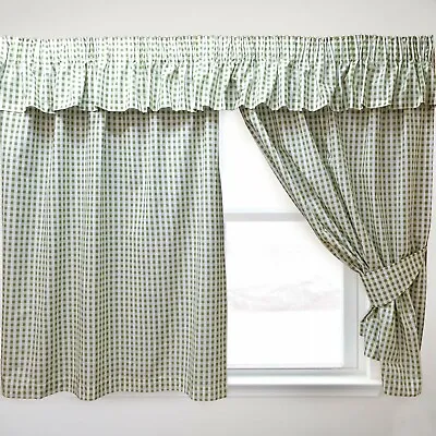 £21.99 • Buy Gingham Check Sage Curtains Kitchen Pencil Pleat Picnic Decor Green White