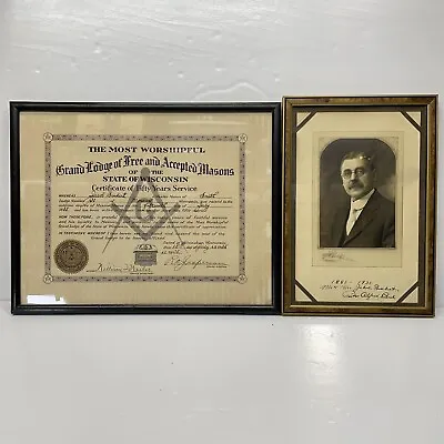 1935 Grand Lodge Free & Accepeted Masons 50 Yrs Service Certificate + Vtg. Photo • $149.99