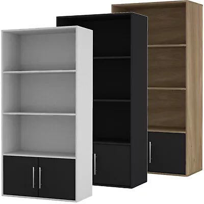 4 Tier Wooden Bookcase Cupboard W/ Metal Handle Storage Shelving Display Cabinet • £52.99