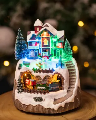 Christmas Village LED Ornament Light Up Scene Snowman Animated Train Xmas Decor • £25.99