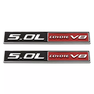 2x Chrome Black & Red Metal 5.0L Coyote V8 Logo 3D Engine Emblem GT Fender Badge • $11.99