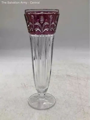 Vintage Clear Pink Cranberry Flash Stain Bud Flower Crystal Table Top Vase • $9.99