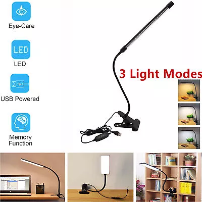 Clip On LED Desk Lamp Eye Care Reading USB Power Dimmable Light Adjustable Clamp • $14.58