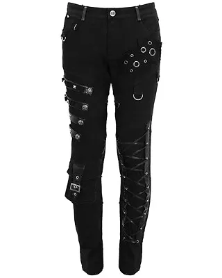 Devil Fashion Mens Punk Gothic Pants Jeans Black Dieselpunk Faux Leather Straps • $103.19