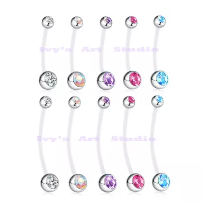 Double Gem Soft Flexible Bioplast Pregnancy Belly Bar 19-38mm Maternity Piercing • $4.90