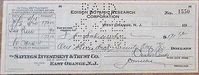 Charles Edison Autograph Signed 1929 Check Son Of Thomas Edison Botanic Research • $65