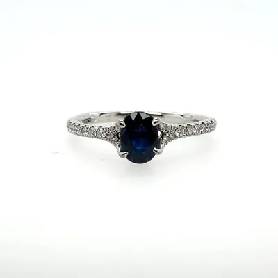 Signed A JAFFE 1ct Natural Blue Sapphire & 0.30 Ct Diamonds 18k White Gold Ring • $1000