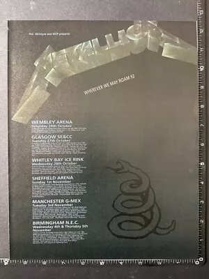 METALLICA - WHEREVER WE MAY ROAM TOUR 1992 9X12  Original Magazine Advert M88 • £5.49