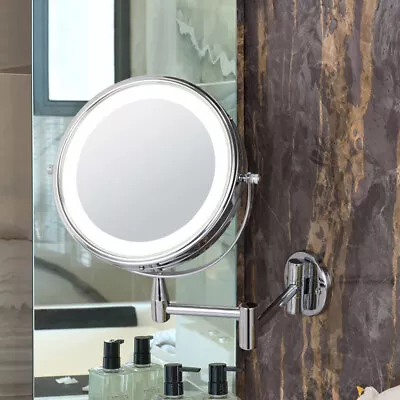 Extendable Swivel 5X Magnifying LED Makeup Mirror Shaving Bathroom Wall Mounted • £17.95