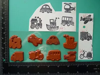 Children's Toy Vehicles Unmounted Rubber Stamps Set Of (8) Plane Boat Car Train • $11.99