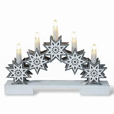 Christmas LED Candle Arch Decoration Wooden Star Light Up Bridge Xmas 32cm • £16.92