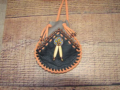 Native American Style Leather Beaded Medicine Bag Amulet Necklace Pouch 4.5  • $25.19