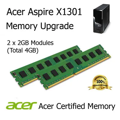4GB Kit (2 X 2GB) DDR2 Memory Upgrade For Acer Aspire X1301 PC2-5300U 667MHz RAM • £14.99