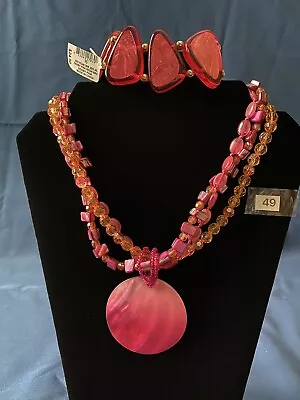 Maurices Necklace And Style&CO Bracelet Fushia Pink Crystal And Beads • $15.88