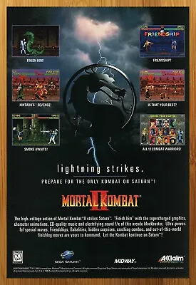 1995 Mortal Kombat II 2 SNES Sega Saturn Genesis Print Ad/Poster Official Art • $14.99