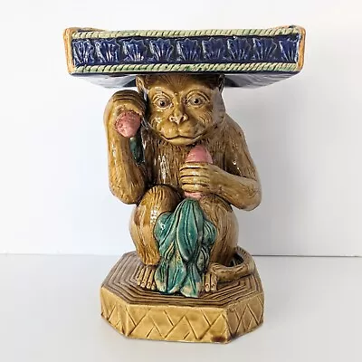 Vintage Majolica Ceramic Monkey Holding Pillow Plant Stand Chinoiserie Decor 11  • $99.99