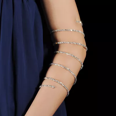 Upper Arm Cuff Silver Diamante Diamonds Swirl Bracelets Girl Fashion Accessory • £5.39