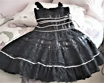 Dress Black Yve London Size 8 Ornate Beading Lace Trimming Petticot Lining New • £52.99