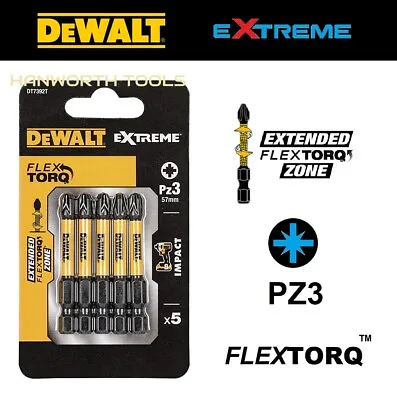 £8.96 • Buy DeWALT FlexTorq Screwdriver Bit Set X5 Extreme Impact Torsion Pozi PZ3 50mm Bits