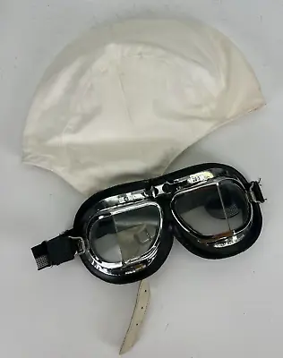 Vintage Racing Goggles Motorcycle Car Pilot Steampunk-England & Riding Skull Cap • $75