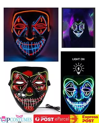 Killer Clown Halloween Face Mask Glow Light Up Purge Scary LED Costume • $25